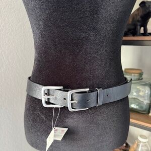 Free People Black Leather Double Silver Buckle Belt - NWT - Size S/M